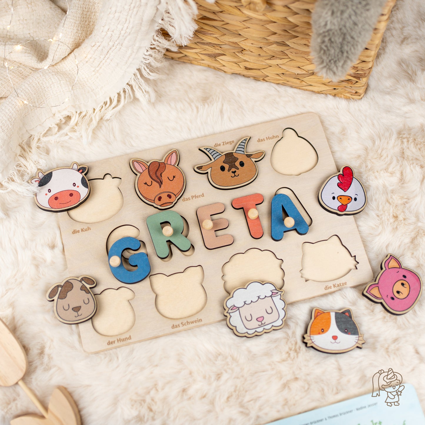 Personalized Wooden Puzzle with Name | Farm | Set 6