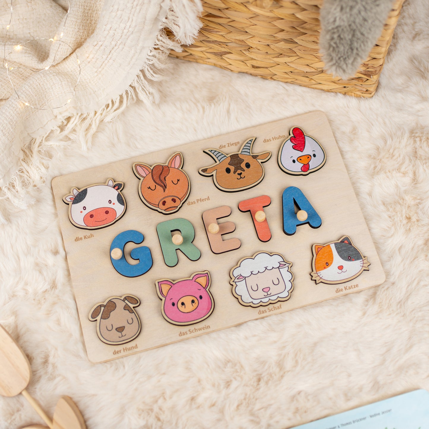 Personalized Wooden Puzzle with Name | Farm | Set 6