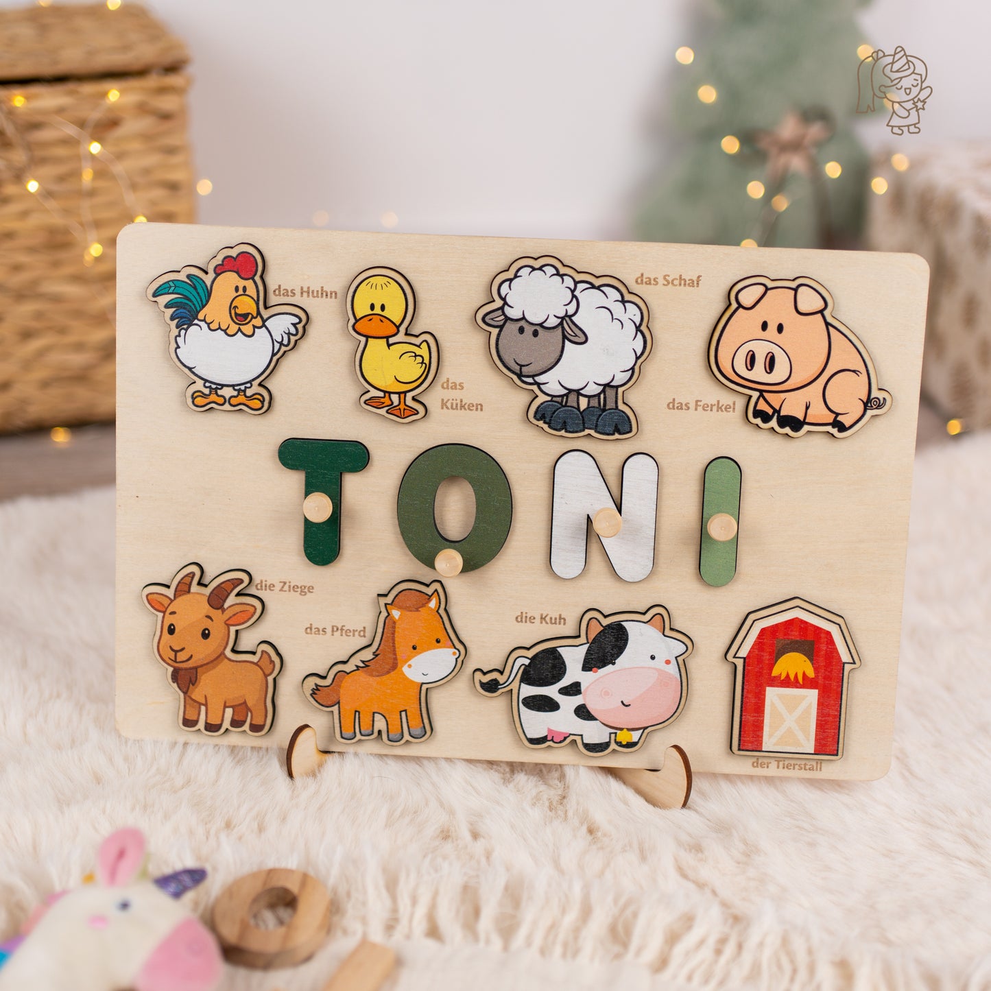 Personalized Wooden Puzzle with Name | Farm | Set 7