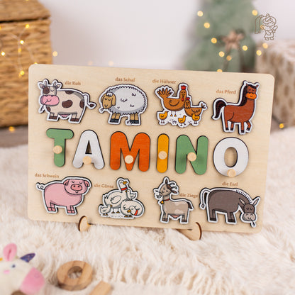 Personalized Wooden Puzzle with Name | Farm | Set 4