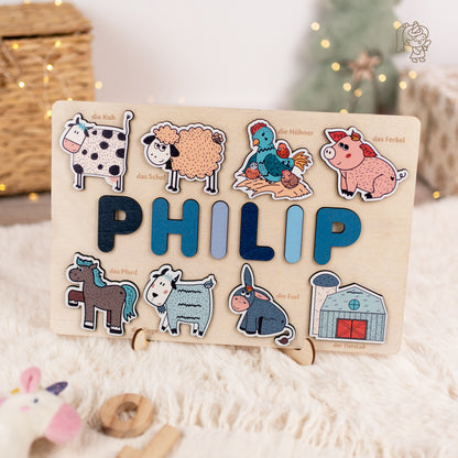 Personalized Wooden Puzzle with Name | Farm | Set 5