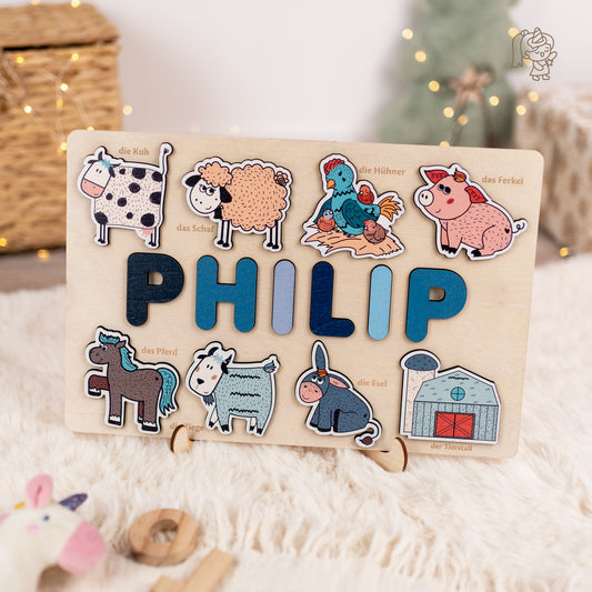 Personalized Wooden Puzzle with Name | Farm | Set 5