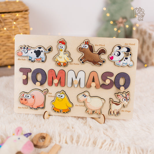Personalized Wooden Puzzle with Name | Farm | Set 9