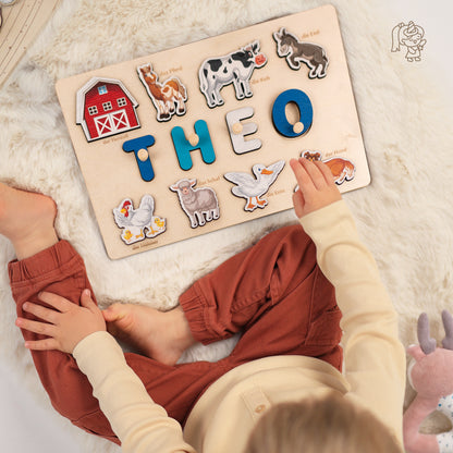 Personalized Wooden Puzzle with Name | Farm | Set 2