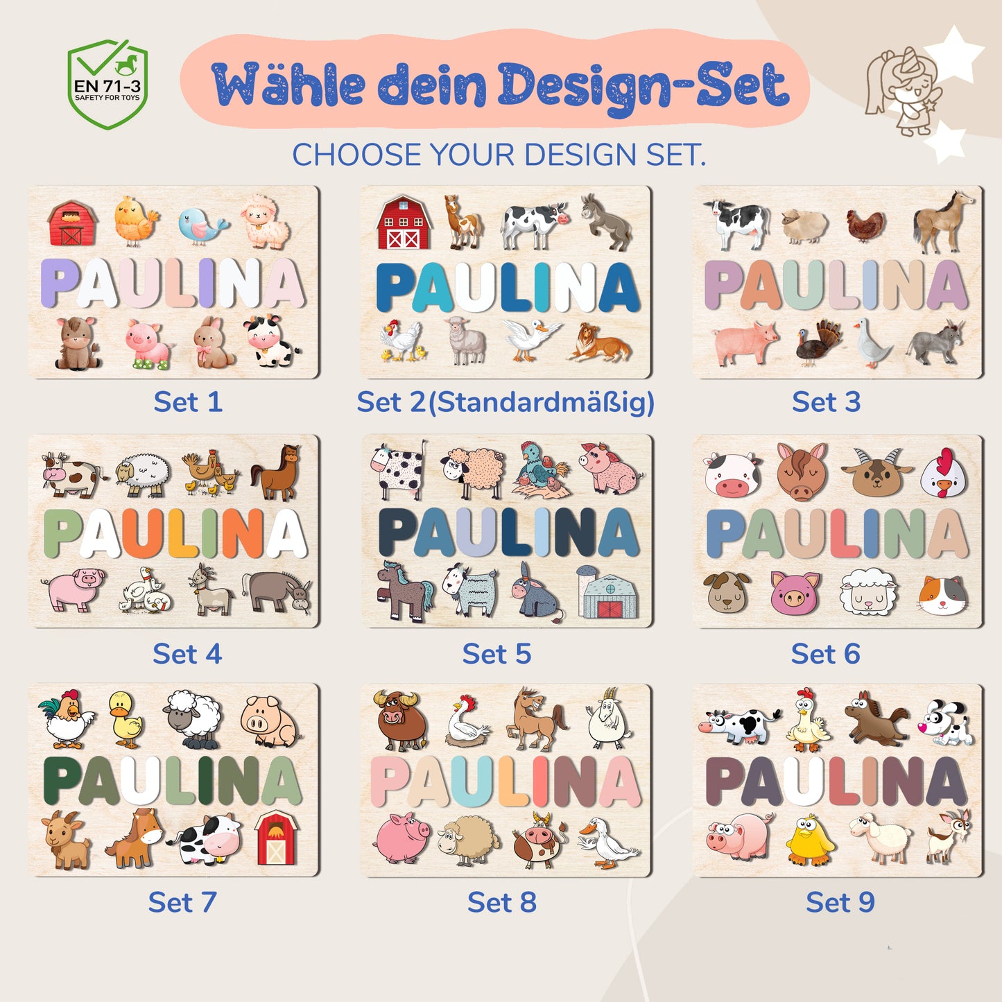 Personalized Wooden Puzzle with Name | Farm | Set 2