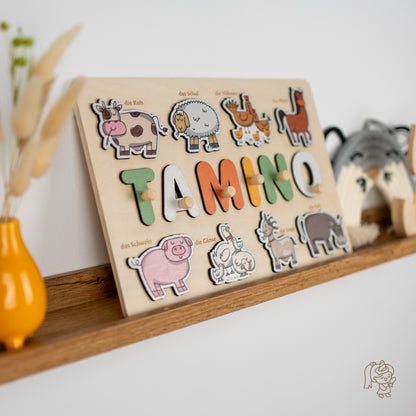Personalized Wooden Puzzle with Name | Farm | Set 4