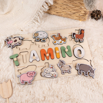 Personalized Wooden Puzzle with Name | Farm | Set 4