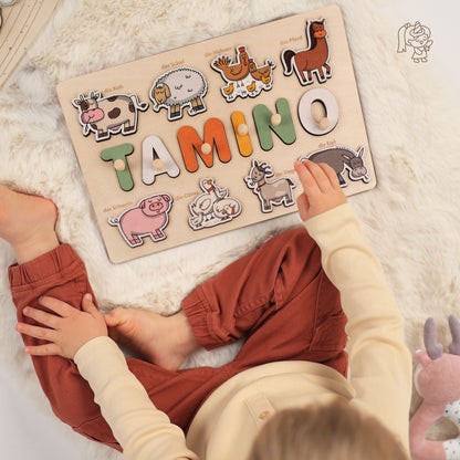 Personalized Wooden Puzzle with Name | Farm | Set 4