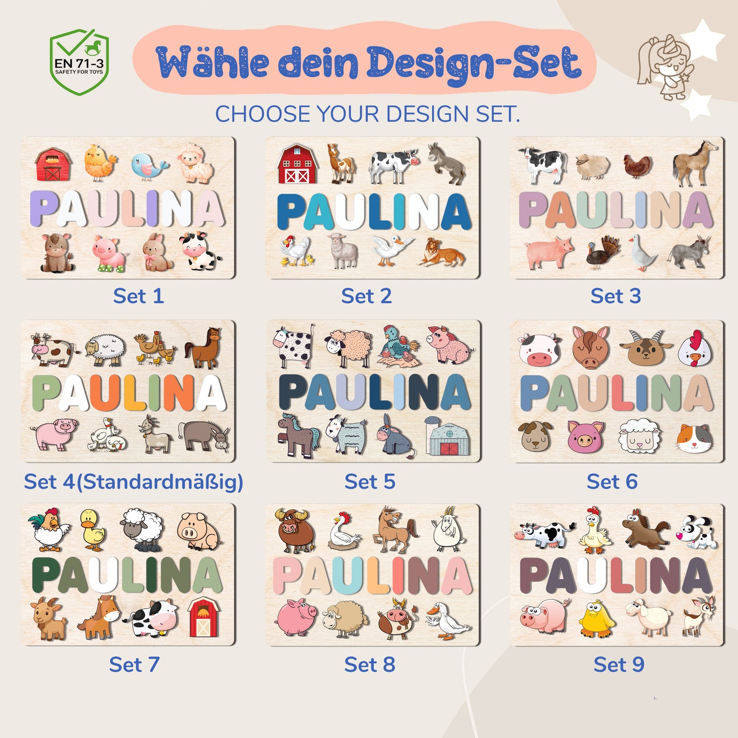 Personalized Wooden Puzzle with Name | Farm | Set 4