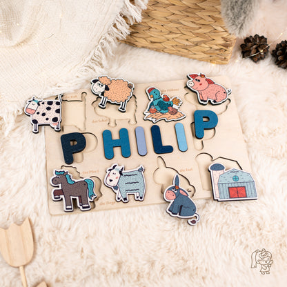 Personalized Wooden Puzzle with Name | Farm | Set 5