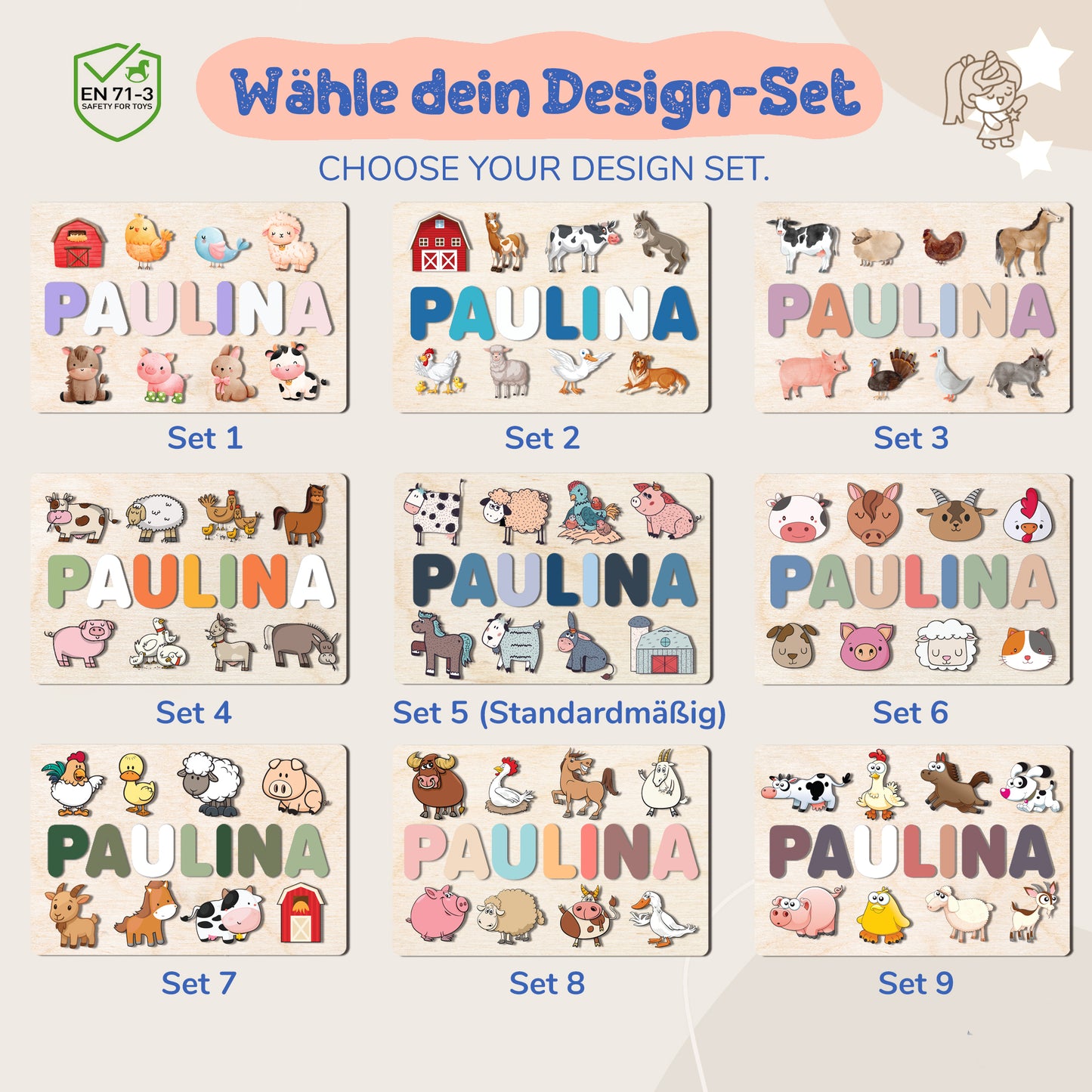 Personalized Wooden Puzzle with Name | Farm | Set 5