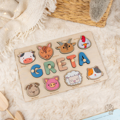 Personalized Wooden Puzzle with Name | Farm | Set 6