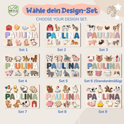 Personalized Wooden Puzzle with Name | Farm | Set 6