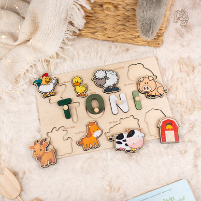Personalized Wooden Puzzle with Name | Farm | Set 7