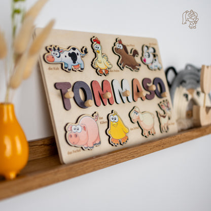 Personalized Wooden Puzzle with Name | Farm | Set 9