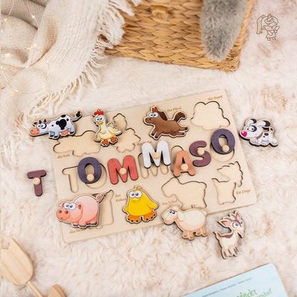 Personalized Wooden Puzzle with Name | Farm | Set 9