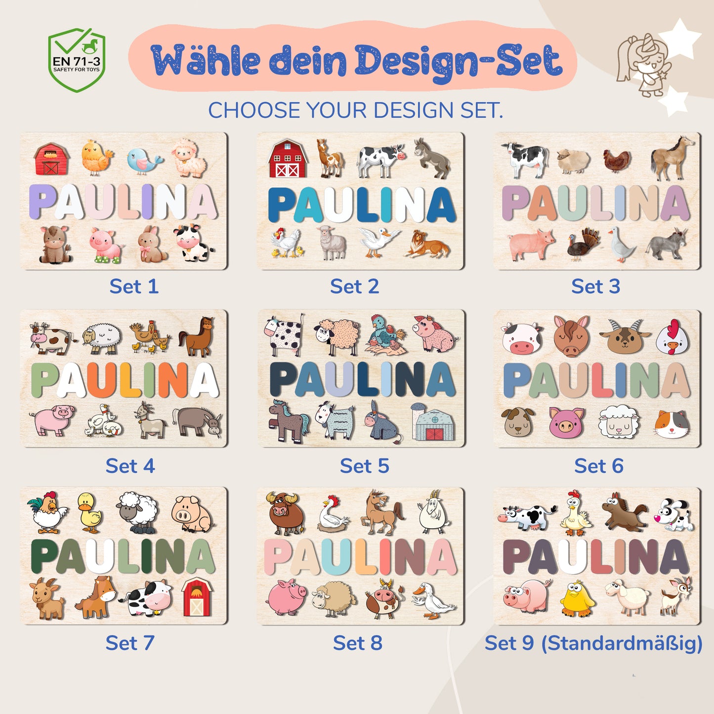 Personalized Wooden Puzzle with Name | Farm | Set 9