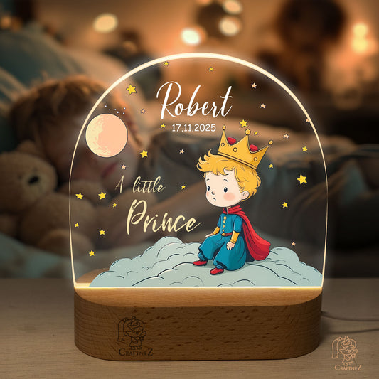 Personalized night light with name on acrylic plate and wood base