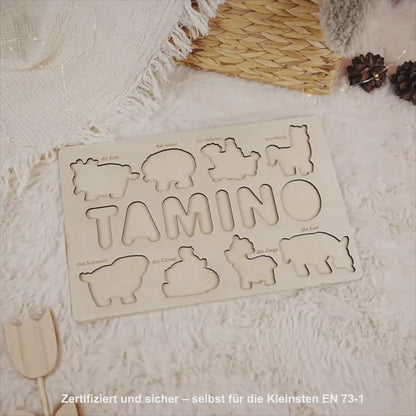 Personalized Wooden Puzzle with Name | Farm | Set 4